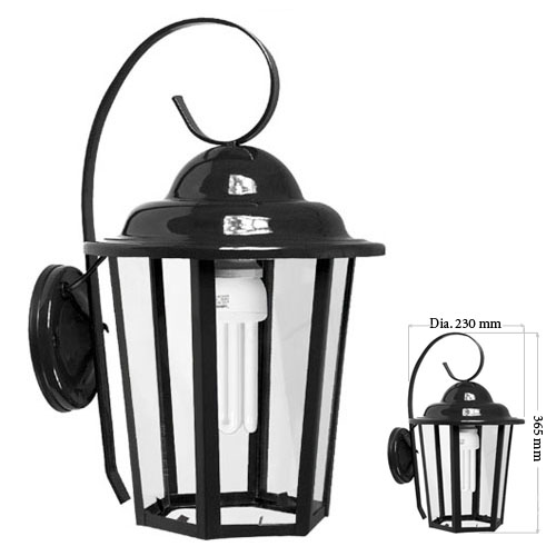 FAROL DE HIERRO COLONIAL HEXAGONAL (H: 365 MM.)-NEGRO TEXT