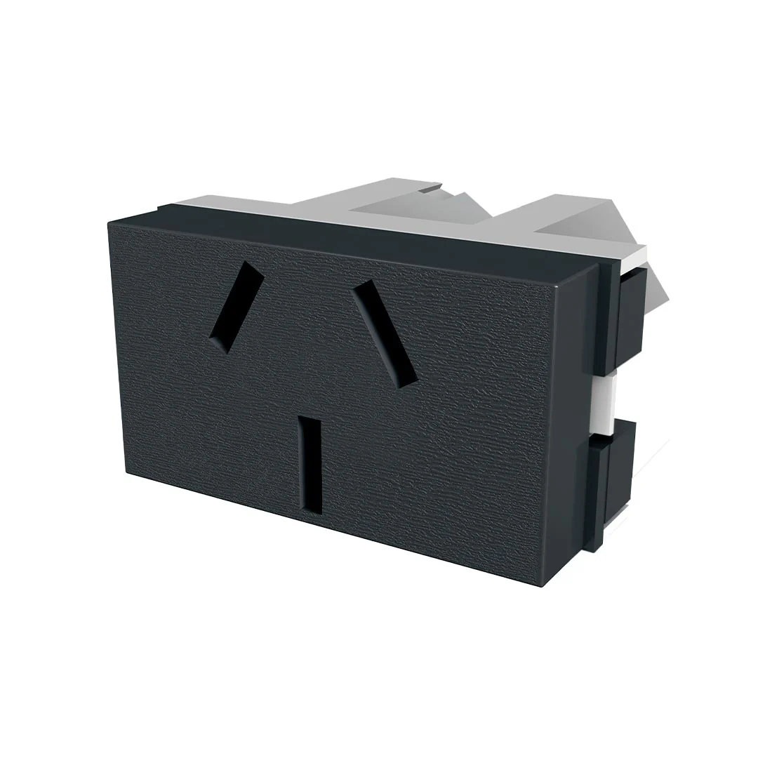 TOMACORRIENTE BIPOLAR + TIERRA-250VCA 10A CONEXION LATERAL-NEGRO