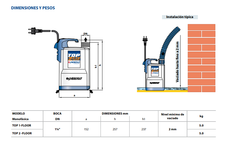 Bombas de desagote linea TOP-FLOOR monofasicas - Imagen 2