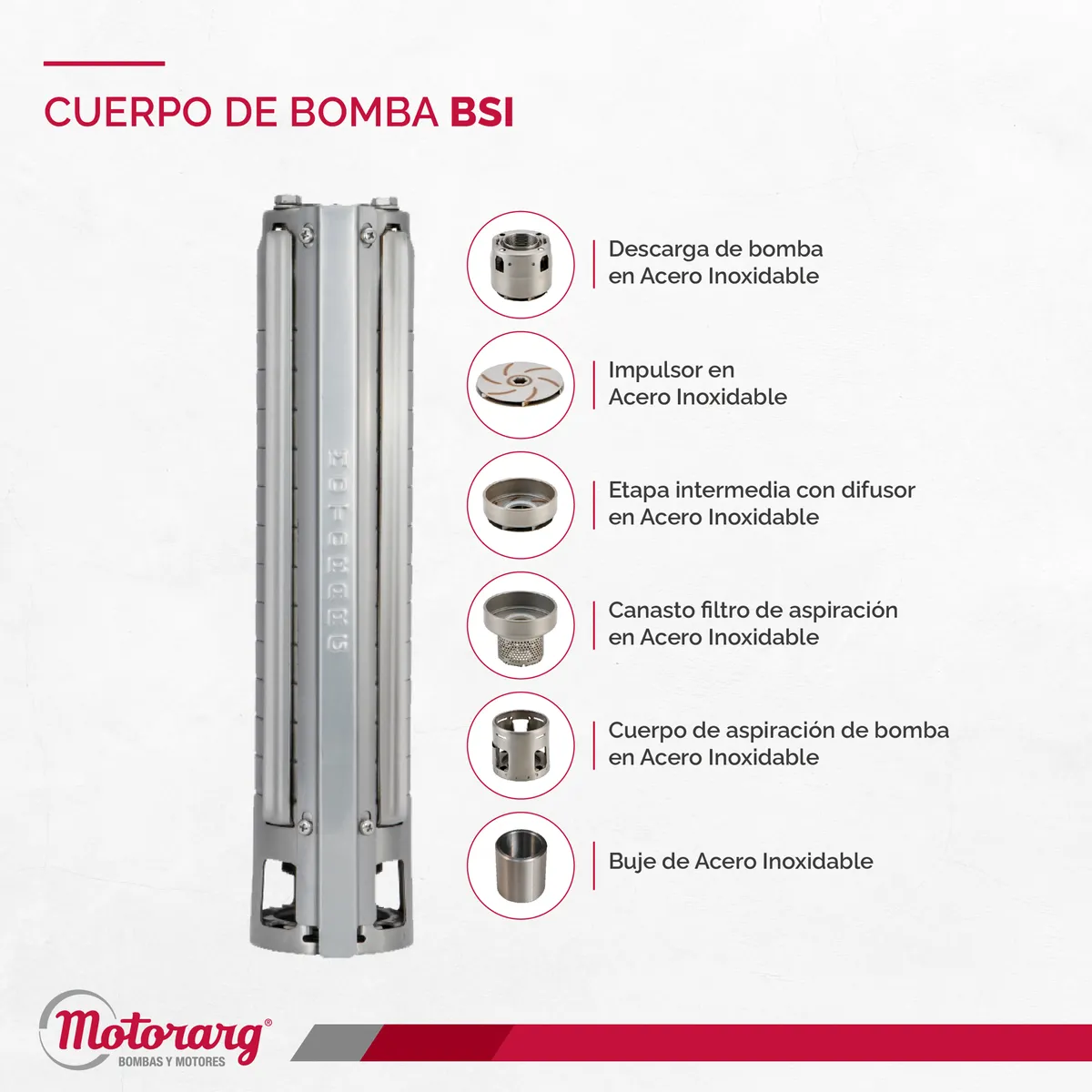 Bombas sumergibles linea BSI 4´´ monofasicas acero inoxidable - Imagen 2