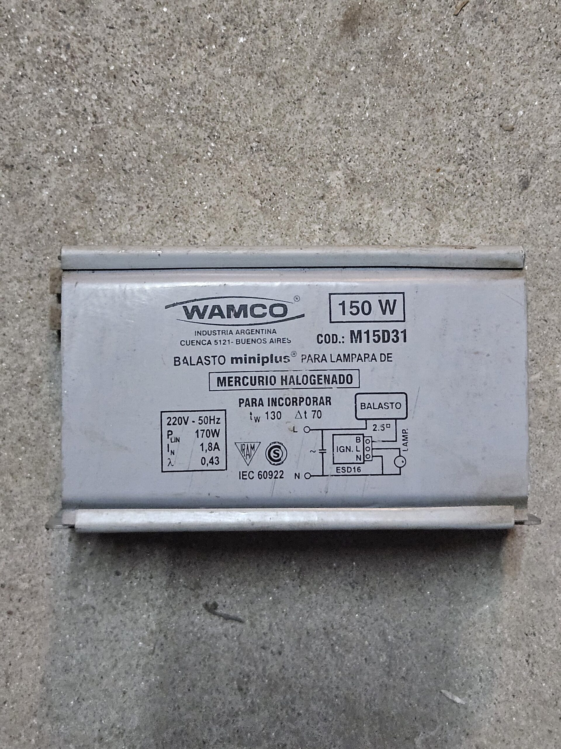 Balasto 150w sodio y halogenuros Wamco