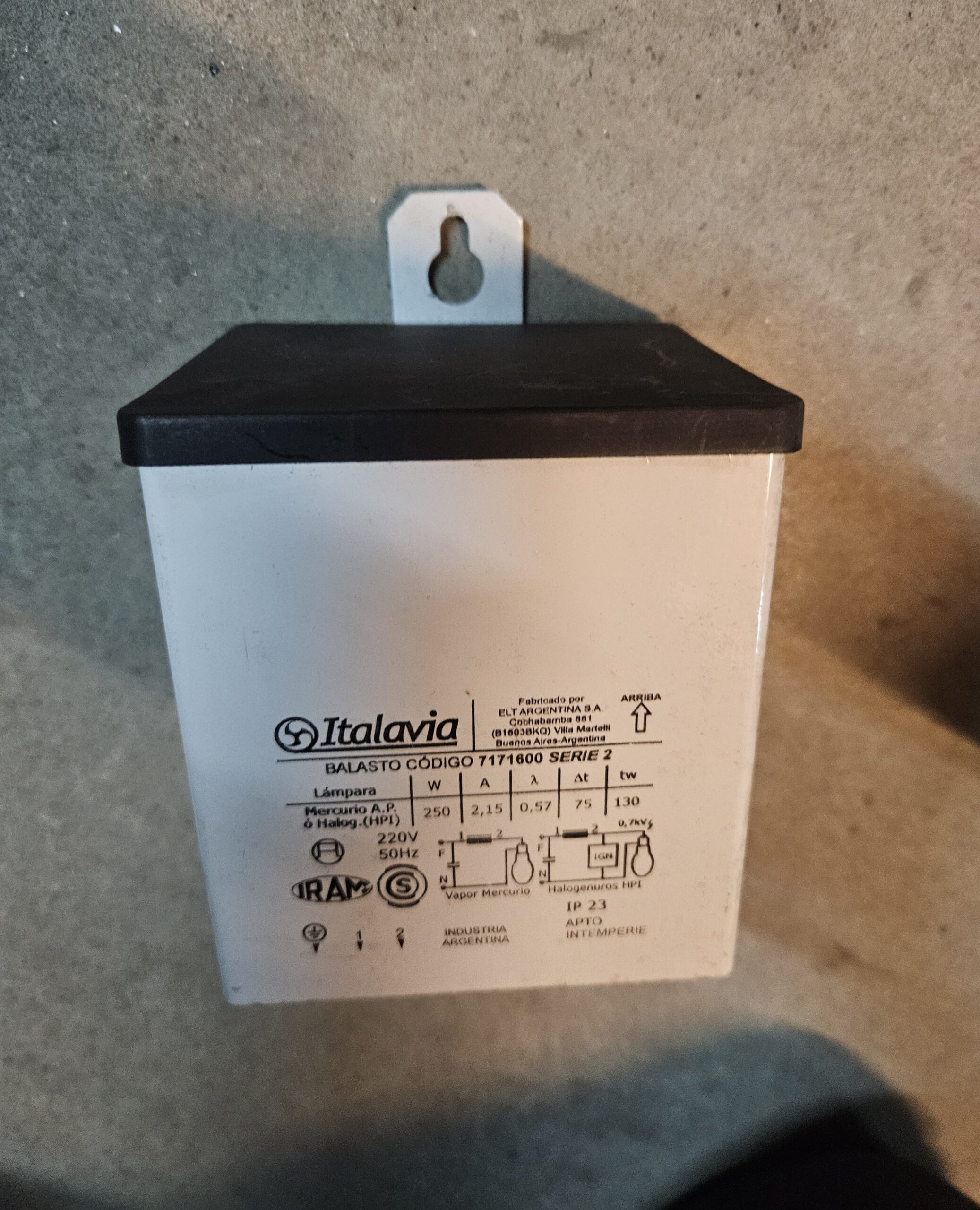 Balasto 250W exterior Mercurio Halogenado